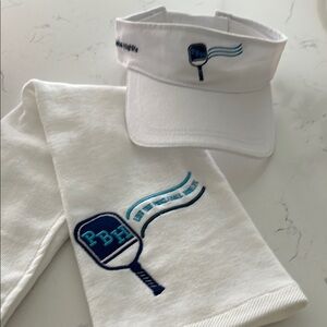 NWT PICKLEBALL HIGHLIFE White Visor and Towel Set with Blue Embroidery GIFT